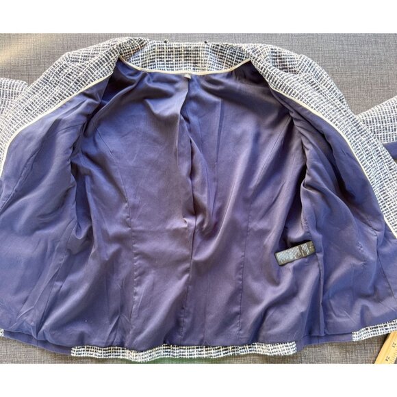 White House Black Market Womens 6 Blue White Pearl Blazer Jacket Long Sleeve - Picture 12 of 12